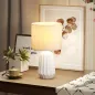 Lámpara de Mesa con Base de Cerámica y Pantalla de Lino Estilo Retro para Dormitorio 40W Blanco y Beige