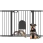 Barrera de Seguridad para Perros con Puerta Pequeña para Escaleras y Puertas 75-131 cm con 3 Extensiones Negro