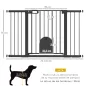 Barrera de Seguridad para Perros con Puerta Pequeña para Escaleras y Puertas 75-131 cm con 3 Extensiones Negro