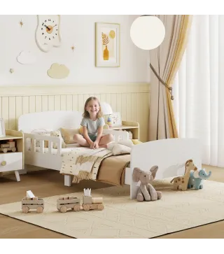 Cama infantil 70x140 cm cama para niños con barrera anticaídas y somier para niños y niñas de 3-8 años blanco