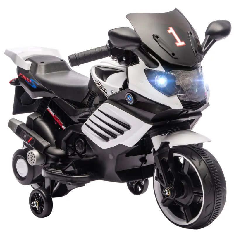 Moto Eléctrica para Niños 6V con Ruedas de Apoyo Música Faro para Niños de 18-36 Mesas Blanco Moto Eléctrica para Niños 6V con Ruedas de Apoyo Música Faro para Niños de 18-36 Mesas Blanco