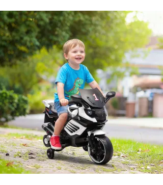 Moto Eléctrica para Niños 6V con Ruedas de Apoyo Música Faro para Niños de 18-36 Mesas Blanco