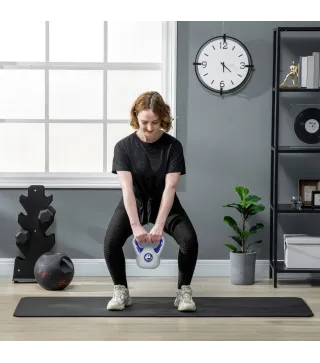 Pesa Rusa 6 kg Revestimiento de PU y Relleno de Arena para Entrenamiento de Fuerza 20x13x22 cm Violeta y Gris