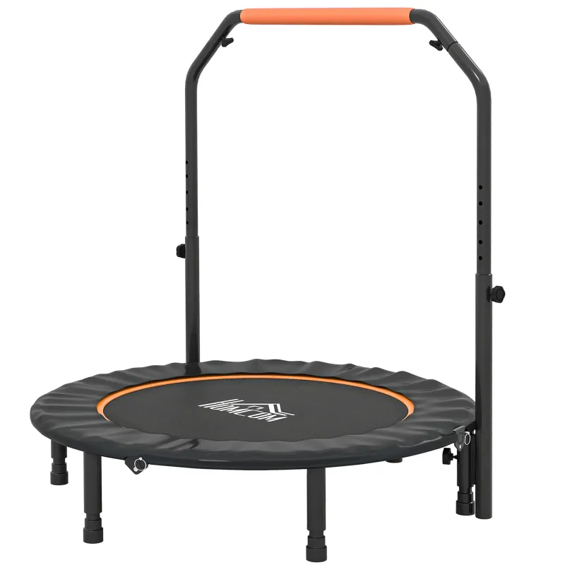 Cama Elástica Plegable Ø114 cm con Mango Ajustable Marco de Acero para Entrenamiento Piernas Cuerpo Naranja y Negro