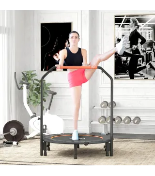 Cama Elástica Plegable Ø114 cm con Mango Ajustable Marco de Acero para Entrenamiento Piernas Cuerpo Naranja y Negro