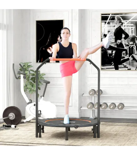 Cama Elástica Plegable Ø114 cm con Mango Ajustable Marco de Acero para Entrenamiento Piernas Cuerpo Naranja y Negro