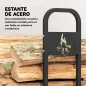 Leñero Exterior Metálico de Chimenea Carga 300 kg con Patas Extra Reforzadas y Diseño Recortado de Fogata Negro