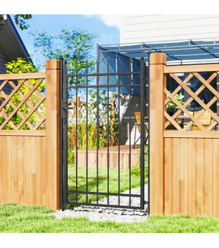 Puerta de Jardín Metálica con Cerradura y Llaves de Acero Galvanizado Resistente a la Intemperie 147,5x89 cm Negro