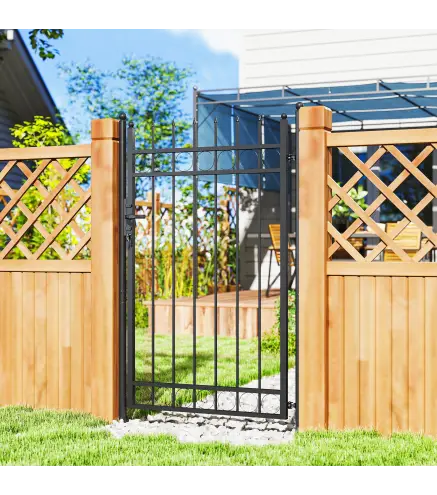 Puerta de Jardín Metálica con Cerradura y Llaves de Acero Galvanizado Resistente a la Intemperie 147,5x89 cm Negro