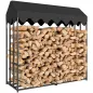 Leñero Exterior Metálico de Chimenea Soporte para Leña con Cubierta Impermeable 186x70x185 cm Negro