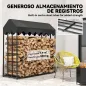 Leñero Exterior Metálico de Chimenea Soporte para Leña con Cubierta Impermeable 186x70x185 cm Negro