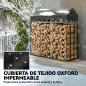 Leñero Exterior Metálico de Chimenea Soporte para Leña con Cubierta Impermeable 186x70x185 cm Negro