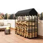 Leñero Exterior Metálico de Chimenea Soporte para Leña con Cubierta Impermeable 186x70x185 cm Negro