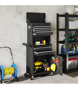 Carro de Herramientas con 6 Cajones y Cerraduras Caja de Herramientas de Acero con Ruedas para Taller Garaje Negro