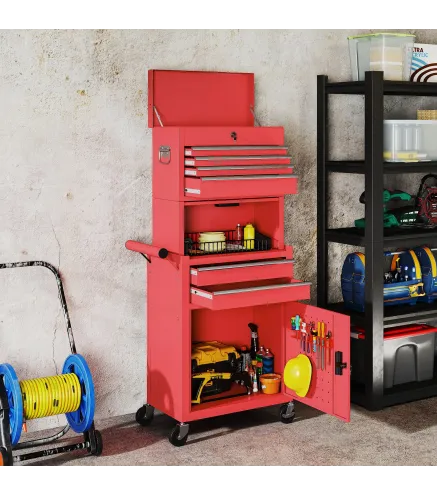 Carro de Herramientas con 6 Cajones y Cerraduras Caja de Herramientas de Acero con Ruedas para Taller Garaje Rojo