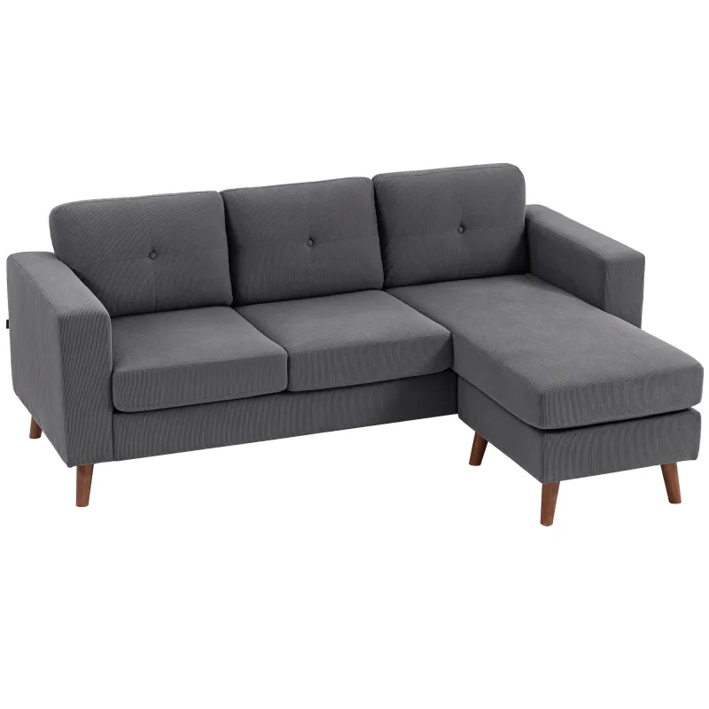 Sofá Chaise Longue Reversible de 3 Plazas Tapizado en Pana Marco de Acero para Espacios Reducidos Gris Oscuro