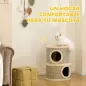 Barril Rascador para Gatos de 2 Niveles Altura 49 cm Tonel de Escalada con Cama Cubierto de Sisal Caqui y Café