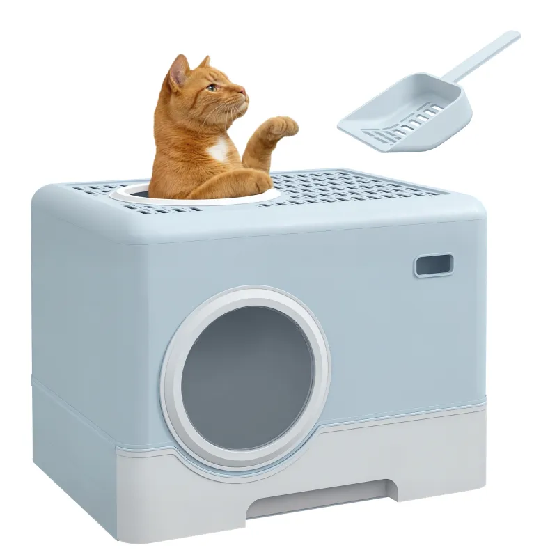 Arenero para Gatos Cubierto con Pala Bandeja Extraíble Entrada Frontal y Salida Superior 52x41x38,5 cm Azul Arenero para Gatos Cubierto con Pala Bandeja Extraíble Entrada Frontal y Salida Superior 52x41x38,5 cm Azul