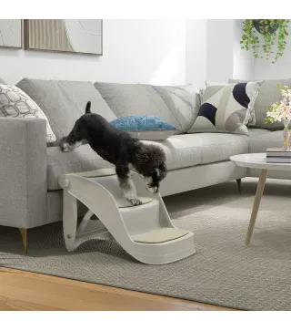 Escalera para Perros Pequeños Plegable 3 Peldaños Escalones para Perros con Alfombras Antideslizantes 49x38x38 cm Gris