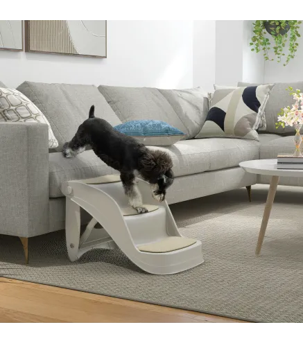 Escalera para Perros Pequeños Plegable 3 Peldaños Escalones para Perros con Alfombras Antideslizantes 49x38x38 cm Gris