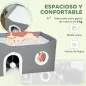 Casa para Gatos Plegable con Rascador 3 Entradas Bola Colgante Cojín Reversible en Felpa y Tipo Lino 60x40X34 cm Gris
