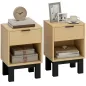 Juego de 2 Mesitas de Noche Estrechas Mesillas de Noche Modernas con Cajón Estante Abierto 35x26x50 cm Roble