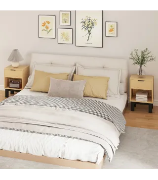 Juego de 2 Mesitas de Noche Estrechas Mesillas de Noche Modernas con Cajón Estante Abierto 35x26x50 cm Roble