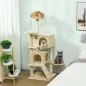 Árbol Rascador para Gatos 140 cm con Plataformas Cama 2 Cuevas Hamaca Escalera Postes de Sisal Beige