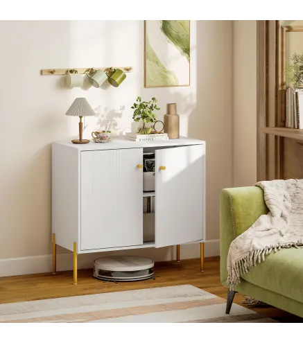 Aparador Moderno con 2 Puertas Estantes Ajustables Encimera con Efecto Mármol Patas de Acero Blanco 80x39,1x76 cm