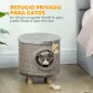 Casa para Gatos 3 en 1 Taburete Reposapiés Cama para Gatos con Rascador Patas de Madera Pluma 36x36x38 cm Gris