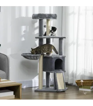 Árbol Rascador para Gatos Árbol para Gatos 127 cm con Cueva Hamaca Cama Plataformas Rampa de Sisal Bola Colgante Gris