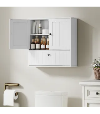 Armario de Baño de Pared Rústico con Estante Ajustable Doble Puerta y Puerta Abatible 60x19,5x60 cm Blanco