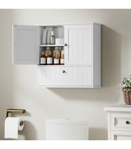 Armario de Baño de Pared Rústico con Estante Ajustable Doble Puerta y Puerta Abatible 60x19,5x60 cm Blanco