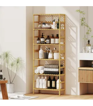 Estantería de Bambú de 6 Niveles Librería para Espacios Pequeños Baño Sala de Estar y Cocina Natural