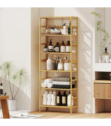 Estantería de Bambú de 6 Niveles Librería para Espacios Pequeños Baño Sala de Estar y Cocina Natural