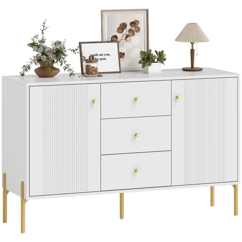 Aparador Moderno de 2 Puertas Aparador de Salón con 3 Cajones Estantes Ajustables Blanco 120x39,1x76 cm