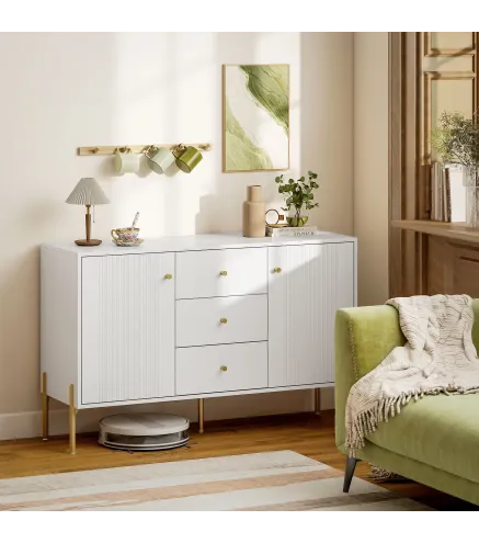Aparador Moderno de 2 Puertas Aparador de Salón con 3 Cajones Estantes Ajustables Blanco 120x39,1x76 cm