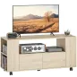 Mueble de TV con Ruedas para Televisión hasta 42 Pulgadas con 2 Cajones Estantes Ajustables Madera Natural