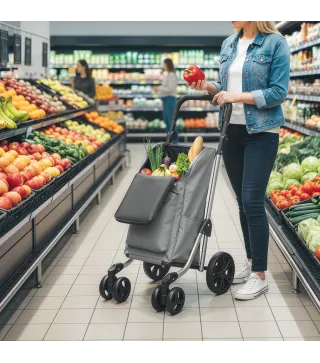 Carrito de Compra Plegable de 46 L Carro 3 en 1 con 6 Ruedas Bolsa Térmica y Asa Ajustable 44x58x100 cm Gris
