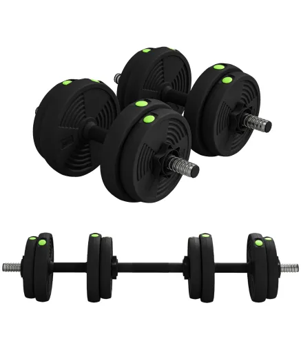 Juego de Mancuernas Ajustables 15 kg 2 en 1 con Barras Conexión y Mangos Antideslizantes para Gimnasio en Casa Negro