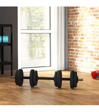 Juego de Mancuernas Ajustables 15 kg 2 en 1 con Barras Conexión y Mangos Antideslizantes para Gimnasio en Casa Negro