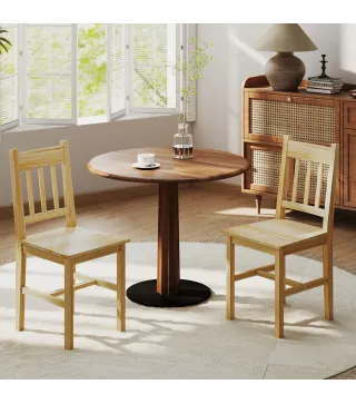 Juego de 2 Sillas de Comedor de Madera Sillas de Cocina con Respaldo de Listones, Asiento Amplio Madera Natural