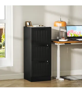 Mueble Archivador con 3 Cajones Cajonera para Escritorio con Cerraduras Carpetas para A4 y Carta 40x40x101 cm Negro