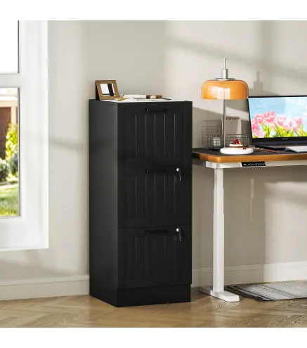 Mueble Archivador con 3 Cajones Cajonera para Escritorio con Cerraduras Carpetas para A4 y Carta 40x40x101 cm Negro