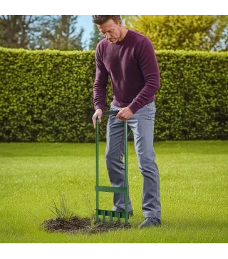 Aireador de Césped Manual con 5 Púas Huecas Mango Antideslizante Herramienta de Perforación de Césped Verde Oscuro