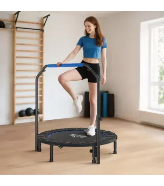 Cama Elástica Plegable Ø114 cm con Mango Ajustable Marco de Acero para Entrenamiento Piernas Cuerpo Azul y Negro