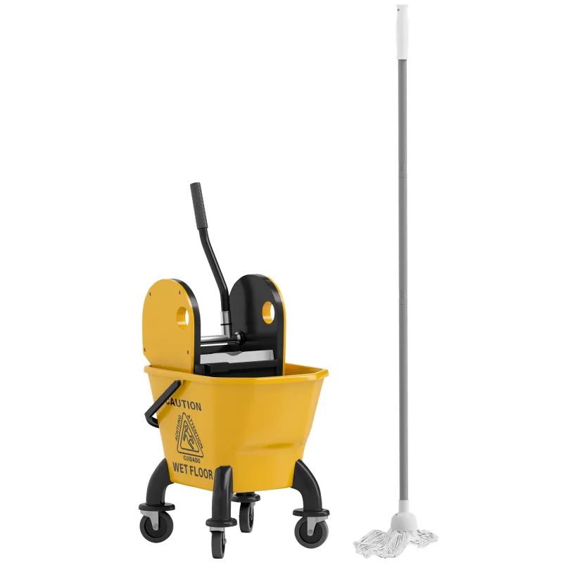 Cubo de Fregona con Ruedas y Escurridor Desmontable de Prensa Capacidad 26L Incluye Fregona y Asa Amarillo