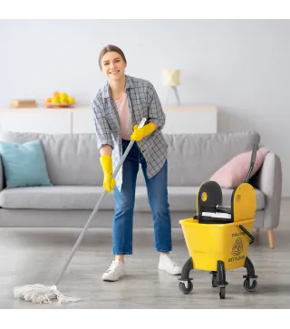 Cubo de Fregona con Ruedas y Escurridor Desmontable de Prensa Capacidad 26L Incluye Fregona y Asa Amarillo