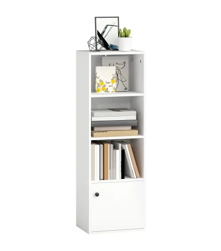 Librería de 4 Niveles Estantería para Libros Moderna con Estantes Abiertos y Puerta 40x30x120 cm Blanco