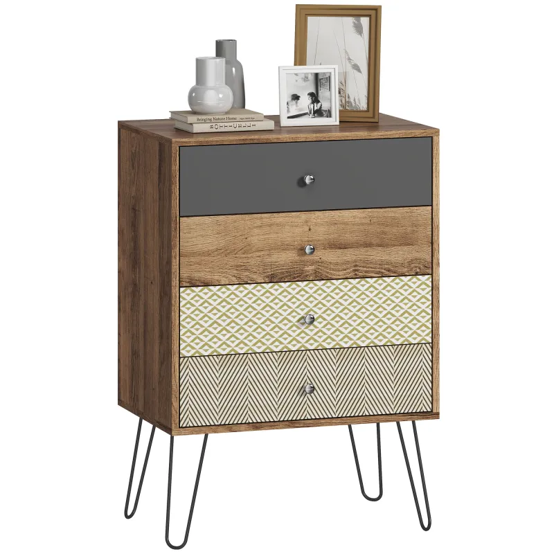 Cómoda con 4 Cajones Patas de Horquilla de Acero Estilo Bohemio 60x39x86 cm Multicolor